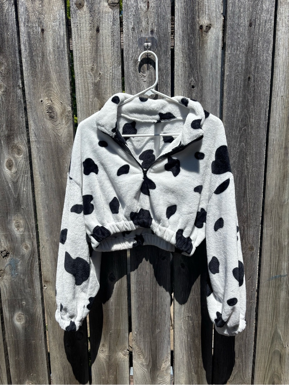Cropped Cow Print Sherpa Quarter Zip